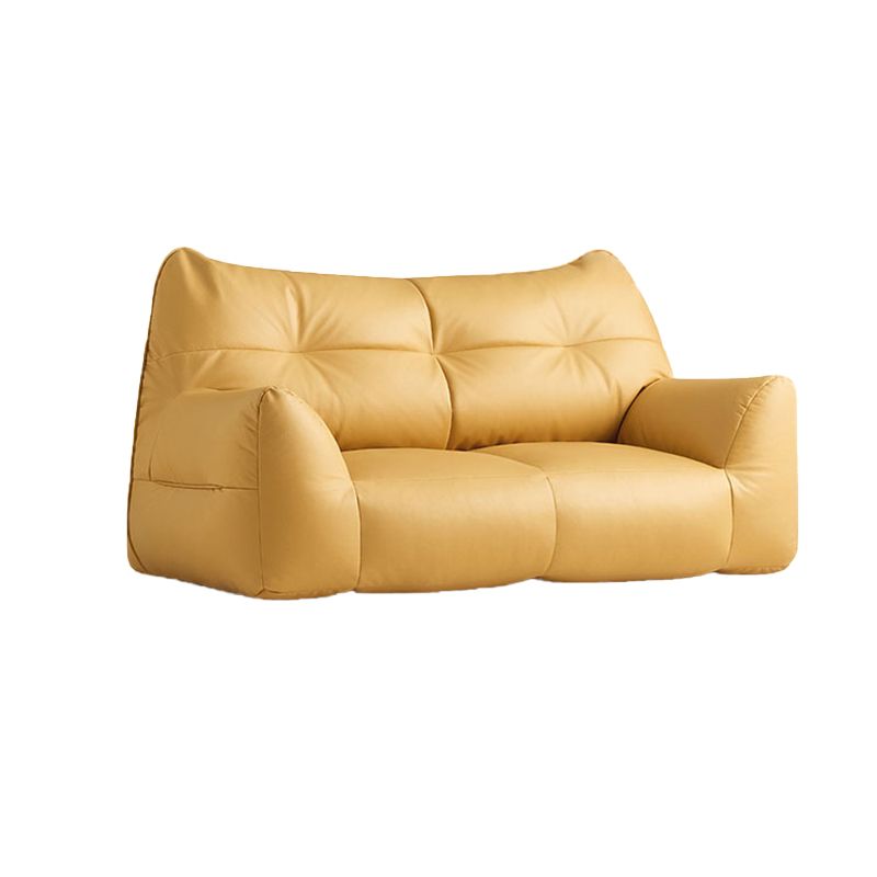 Contemporary Cushions Seating Faux Leather Sofa in Gold and Dark Gray