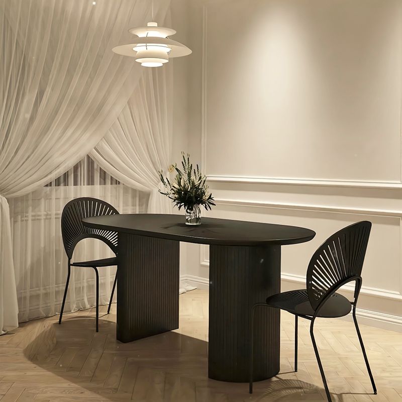 Table de salle à manger ovale table à dîner à double piédestal noir moderne