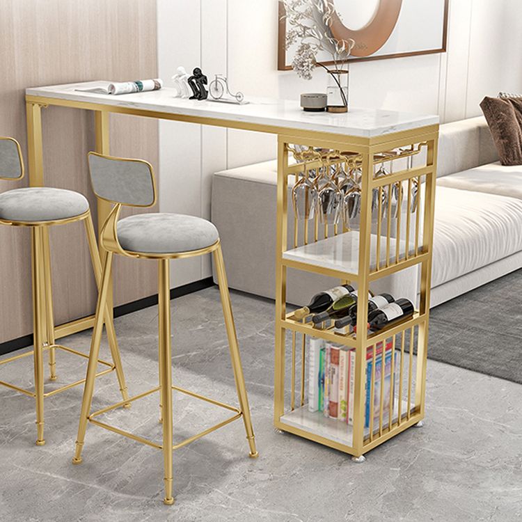 Modern Rectangle Bar Dining Table with Shelves Bar Height Pub Table with Iron Base Clearhalo 'Bar Furniture' 'Bar Tables' 'bar_tables' 'furn' 'furn_bar_tables' 'Furniture' 'furniture_bar_tables' 'Kitchen & Dining Furniture' 1200x1200_7dee8608-947b-43d8-be4c-a708f8513d4f