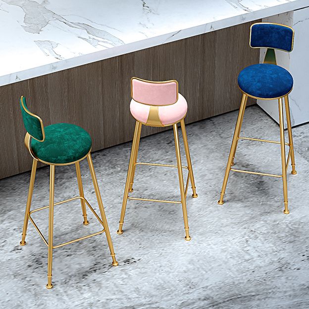 Glam Armless Backrest Counter Stool Iron Cashier Bar Stool with Flannel Cushion and Pedal Clearhalo 'Bar Furniture' 'Bar Stools' 'bar_stools' 'furn' 'furn_bar_stools' 'Furniture' 'furniture_bar_stools' 'Kitchen & Dining Furniture' 1200x1200_7df3c12b-e607-466b-aad8-9a03f2236824