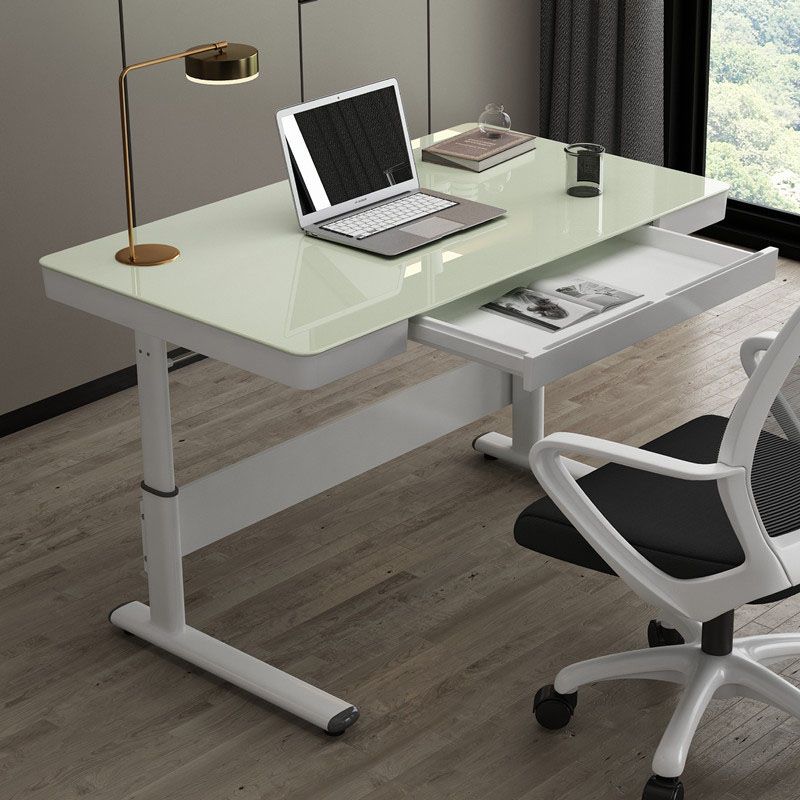 Hight Adjustable Writing Desk Bedroom White Trestle Table Leg Rectangular Desk Clearhalo 'furn' 'furn_office_desk' 'Furniture' 'furniture_office_desk' 'Office Desks' 'Office Furniture' 'office_desk' 1200x1200_7df4f437-0849-44f9-b81f-e57d5825882a