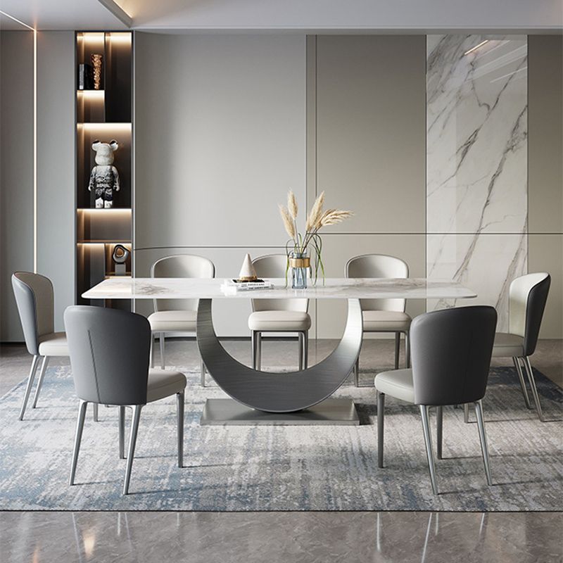 Contemporary Style 1/4/5/7/8 Pieces Dining Chairs Set Rectangle Stone Furniture in White Clearhalo 'Dining Room Sets' 'Dining Tables & Seating' 'dining_room_set' 'furn' 'furn_dining_room_set' 'Furniture' 'Kitchen & Dining Furniture' 1200x1200_7df7961f-4852-471c-aa62-9576ea7ff271