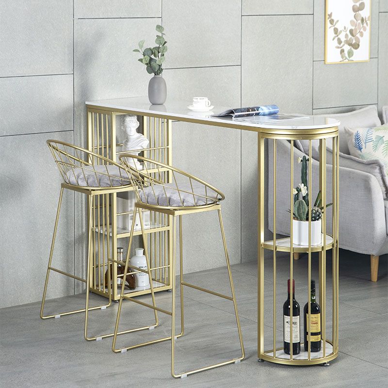 Marble Indoor Glam Bar Dining Table Gold Iron Double Pedestal Bistro Table with Shelve Clearhalo 'Bar Furniture' 'Bar Tables' 'bar_tables' 'furn' 'furn_bar_tables' 'Furniture' 'furniture_bar_tables' 'Kitchen & Dining Furniture' 'kitchen&dining_furn' 'kitchen' 1200x1200_7df7b8f0-f9b0-4422-b5cb-33f543b2e615