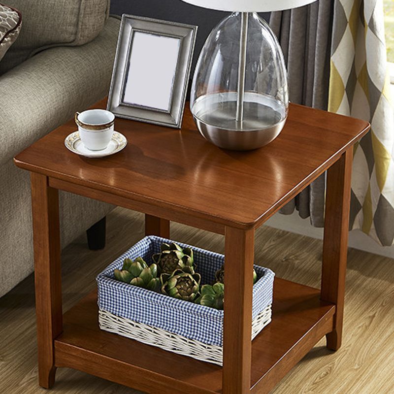 Modernistisches massives Holz 4 Beine quadratische Doppelstufe Akzent -Beistelltisch