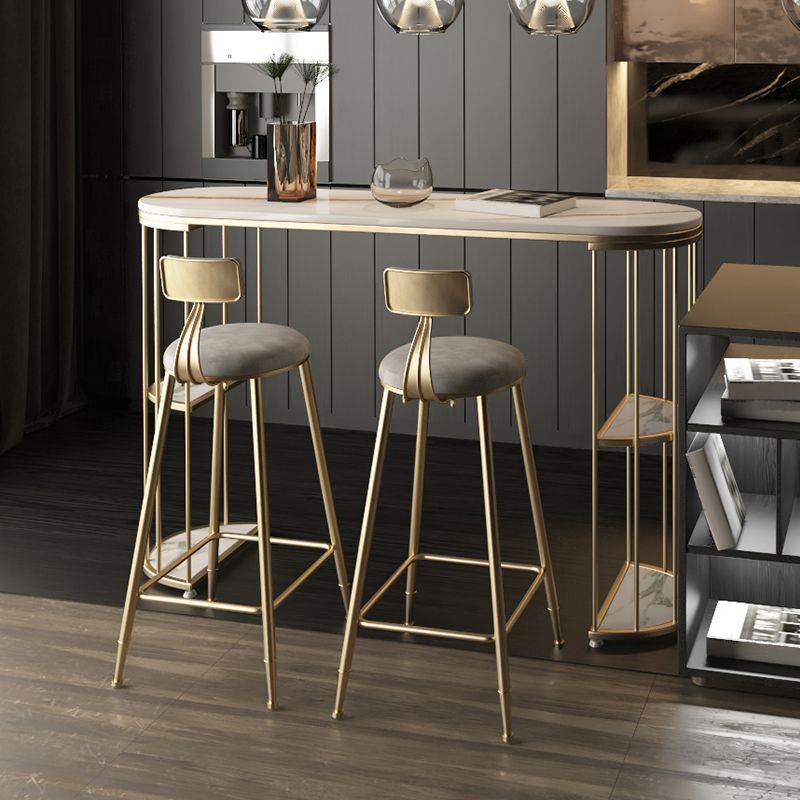 Glam Iron Bar Table Faux Marble Oval Top 41.3"H Bistro Table with Storage Clearhalo 'Bar Furniture' 'Bar Tables' 'bar_tables' 'furn' 'furn_bar_tables' 'Furniture' 'furniture_bar_tables' 'Kitchen & Dining Furniture' 'kitchen&dining_furn' 'kitchen' 1200x1200_7e0010a5-c841-463b-8d66-38cee742c4c6