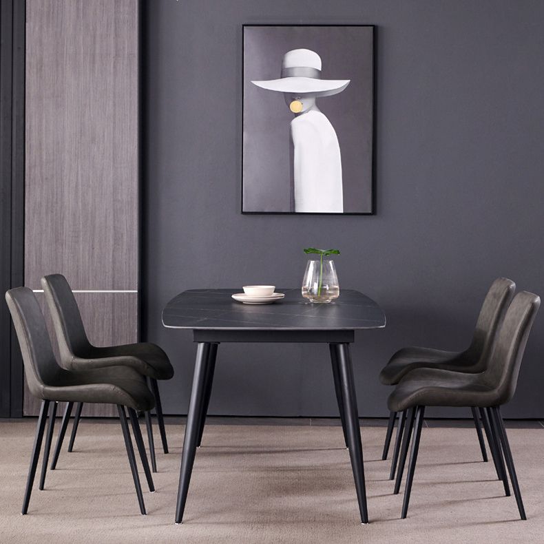 Sintered Stone Rectangular Dining Table Contemporary with Four Legs Base Table in Black Clearhalo ' dining_table' 'Dining Tables & Seating' 'Dining Tables' 'Furniture' 'furniture_dining_table' 'Kitchen & Dining Furniture' 'kitchen&dining_furn' 'kitchen' 'kitchen_dining_table' 1200x1200_7e014046-148f-49b2-b38b-50416eaf67fd