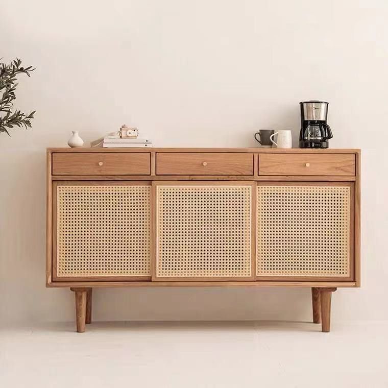 Simple Style Rattan Doors Cupboard Wood 32-inch Height Kitchen Sideboard for Dining Room Clearhalo 'buffet_sideboard' 'Buffets & Sideboards' 'furn' 'furn_buffet_sideboard' 'Furniture' 'furniture_buffet_sideboard' 'Kitchen & Dining Furniture' 1200x1200_7e01b4a8-596f-4689-8011-6353093764f8