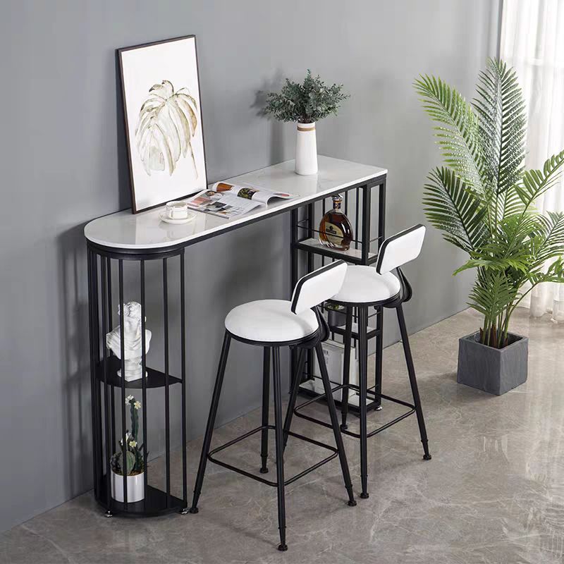 Industrial Style Iron Bar Table Faux Marble White Top 41.3"H Bistro Table with Storage Clearhalo 'Bar Furniture' 'Bar Tables' 'bar_tables' 'furn' 'furn_bar_tables' 'Furniture' 'furniture_bar_tables' 'Kitchen & Dining Furniture' 1200x1200_7e02c8bf-88db-4097-9d3c-146981c205b4