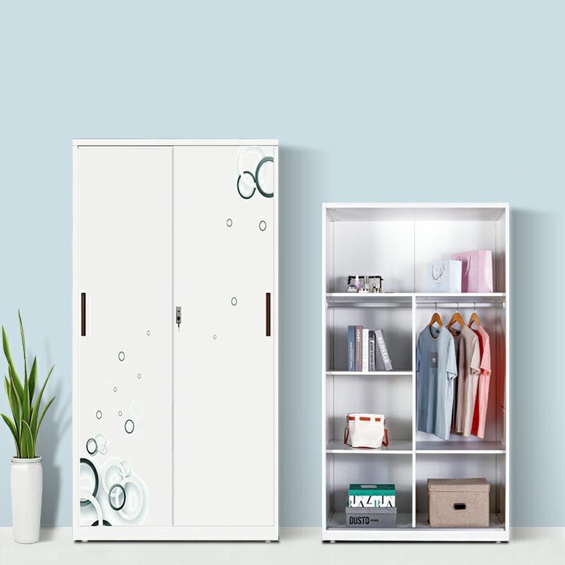 Modern Armoire Steel 2 Doors White Small Wardrobe Armoire with Lock Clearhalo 'Armoires & Wardrobes' 'armoires_wardrobes' 'Bedroom Furniture' 'furn' 'furn_armoires_wardrobes' 'Furniture' 1200x1200_7e05b78a-89ff-4204-baf8-0fa07e4acc8f