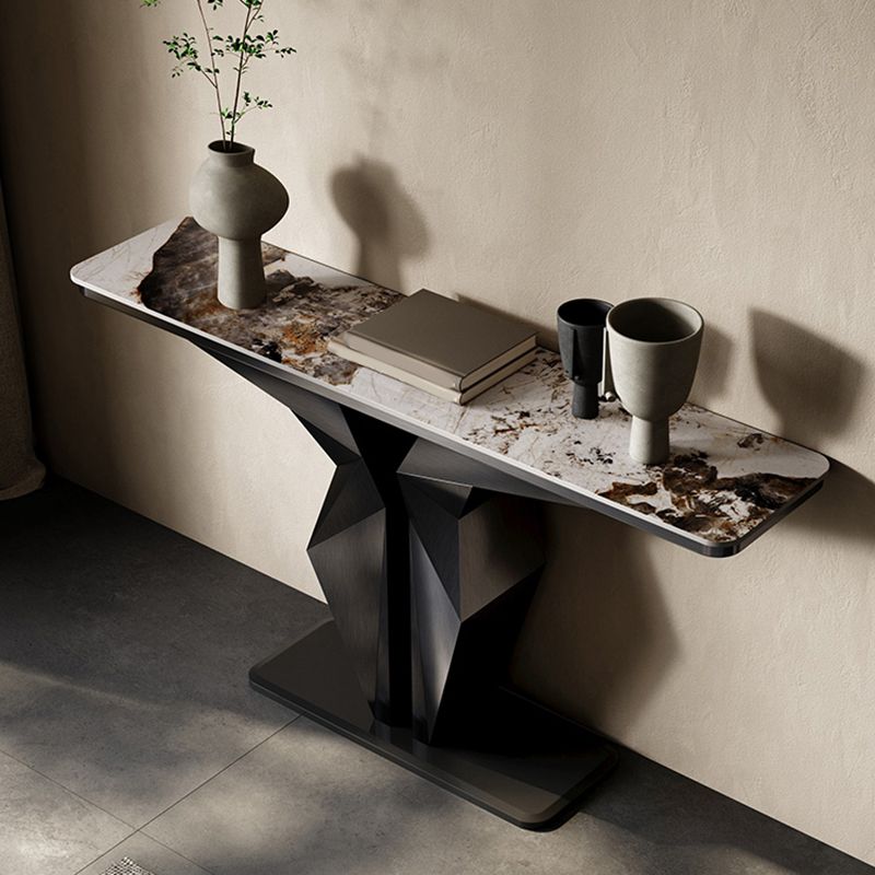 Rectangle Shape Contemporary Console Table Gold/Black Stone Sofa Table for Hall