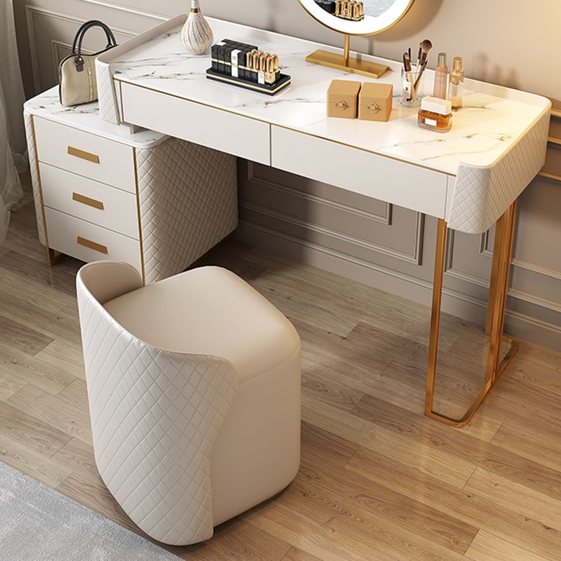 Madera y falso cuero glam maíz contador beige tocador de maquillaje