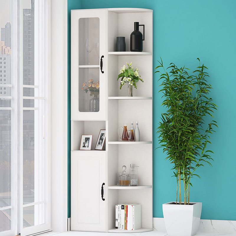 70.9" Tall Modern Glass Paned Bar Pulls Accent Cabinet with Shelves