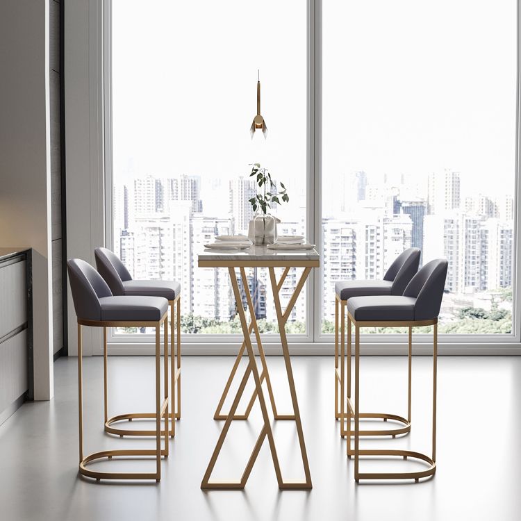 Ensemble de Table de Bar en pierre blanche, 1/5 pièces, Table de Bar et tabourets en métal doré