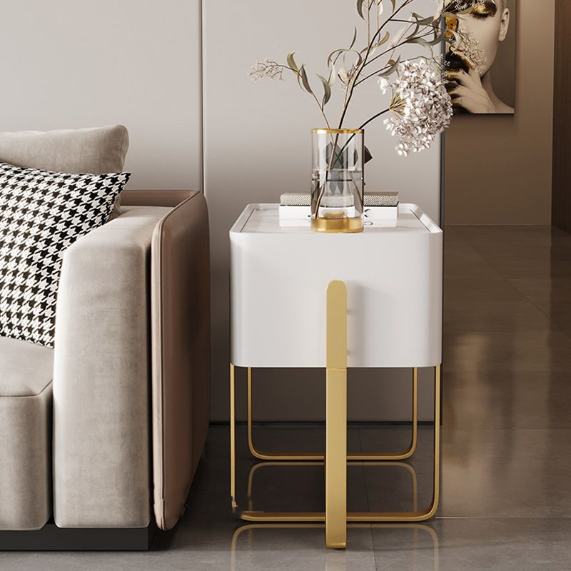 Frame Glam Style Side Table 23.62" Tall Stone Top Side Table with Storage Clearhalo 'Coffee & Accent Tables' 'End & Side Tables' 'end_side_tables' 'furn' 'furn_end_side_tables' 'Furniture' 'Living Room Furniture' 1200x1200_7e149d63-b794-4281-bb31-8747b09103d5