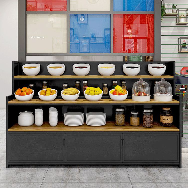 Dining Room Open Storage Buffet Table Modern Wood Sideboard Table with 2 Cabinets Clearhalo 'buffet_sideboard' 'Buffets & Sideboards' 'furn' 'furn_buffet_sideboard' 'Furniture' 'furniture_buffet_sideboard' 'Kitchen & Dining Furniture' 1200x1200_7e15ba35-bab8-4590-bc05-f98f8b19d4ff