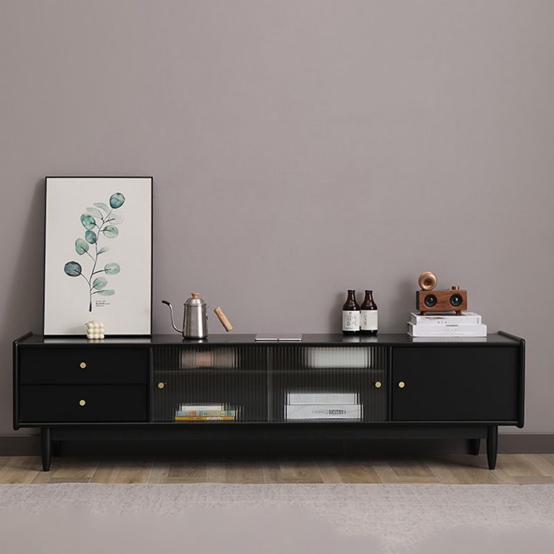 Traditional TV Stand Console with Drawers Rubberwood TV Media Stand