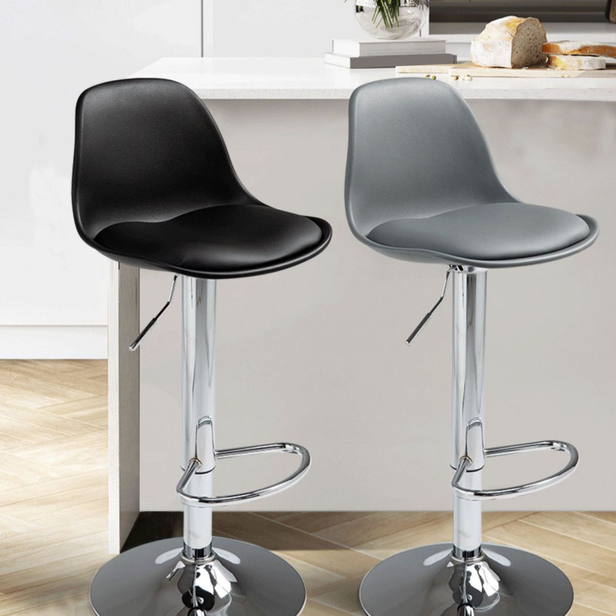 コンテンポラリーメタリーバースツールローバックフェイクレザークッションフットレストスツール