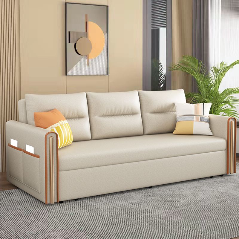 Beige 31.49 "divano letto largo glam divano in pelle finta con cuscino incluso