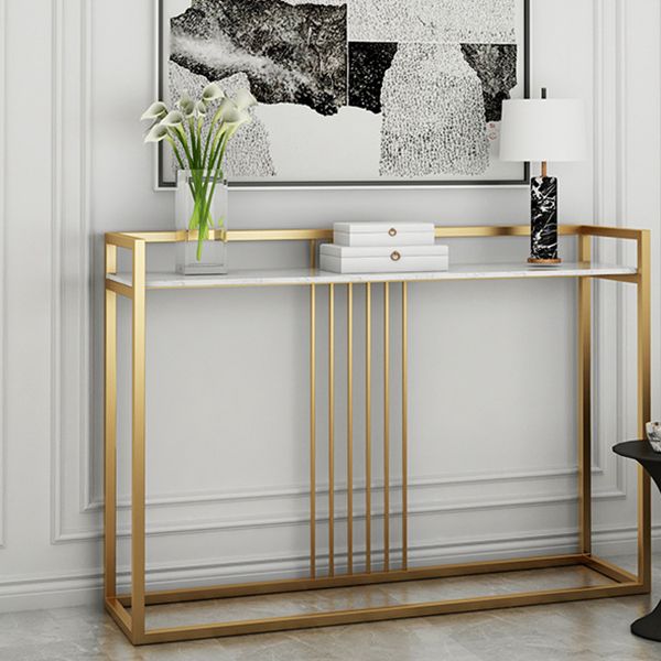 Glam Accent Table Marble Top Golden Sofa Console Table for Hall Clearhalo 'Console Tables' 'console_tables' 'Entry & Mudroom Furniture' 'furn' 'furn_console_tables' 'Furniture' 1200x1200_7e1c2842-31b0-4094-b104-72dcf7c62fc6