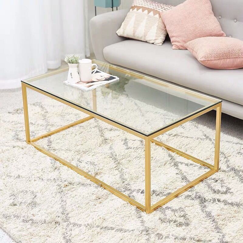 Modern Style Rectangular Glass Coffee Table 17.7-In H Metal Frame 1 Single Cocktail Table Clearhalo 'Coffee & Accent Tables' 'Coffee Tables' 'coffee_tables' 'furn' 'furn_coffee_tables' 'Furniture' 'Living Room Furniture' 1200x1200_7e1cc3d1-cb21-430c-87c5-1a43e7a632cb