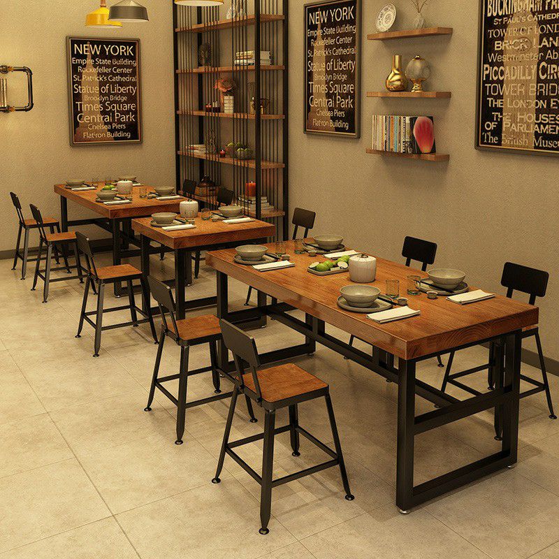 Industrial Standard Dining Room Set with Wood Top and Trestle Base Kitchen Table Set Clearhalo 'Dining Room Sets' 'Dining Tables & Seating' 'dining_room_set' 'furn' 'furn_dining_room_set' 'Furniture' 'furniture_dining_room_set' 'Kitchen & Dining Furniture' 'kitchen&dining_furn' 'kitchen' 1200x1200_7e22485c-c641-4458-931d-43e03aa0d32b