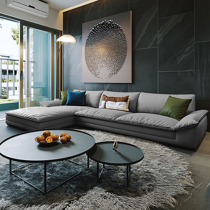 Modern Faux Leather Sofa and Chaise Gray Pillow Top Arm Sectional for Apartment Clearhalo 'furn' 'furn_sectionals' 'Furniture' 'furniture_sectionals' 'kitchen' 'kitchen_sectionals' 'Living Room Furniture' 'Sectionals' 1200x1200_7e252717-9668-4bca-be99-5392e1d568ed