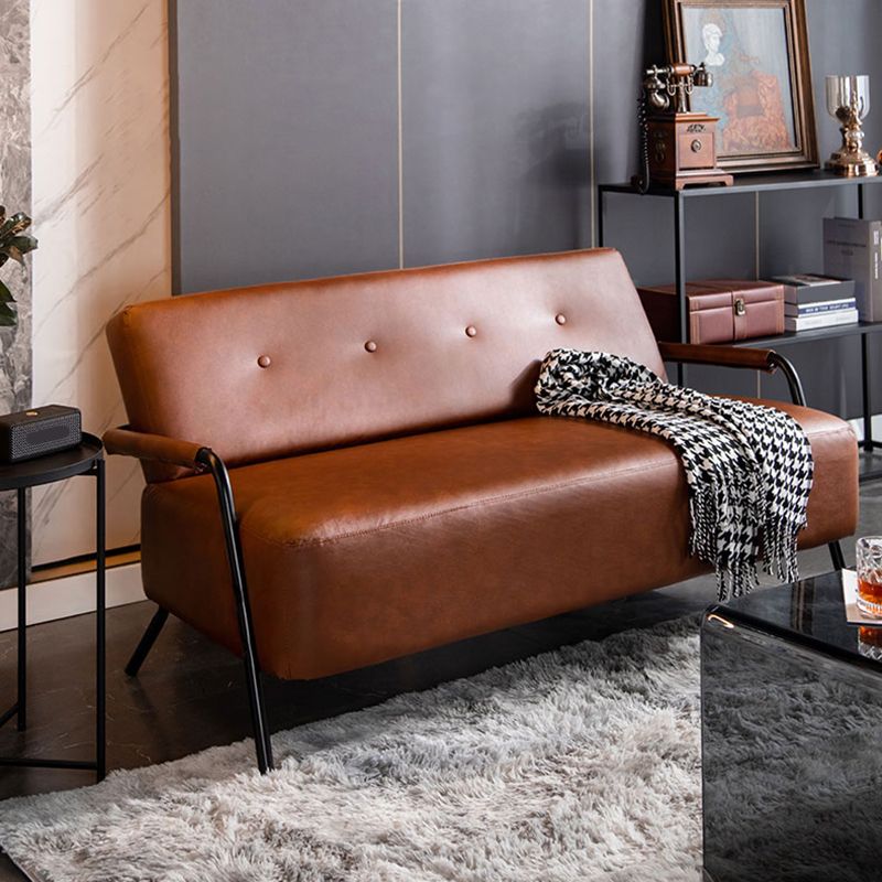 Tufted Back PU Leather Sofa Mid-Century Modern 3-seater Sofa -57" W