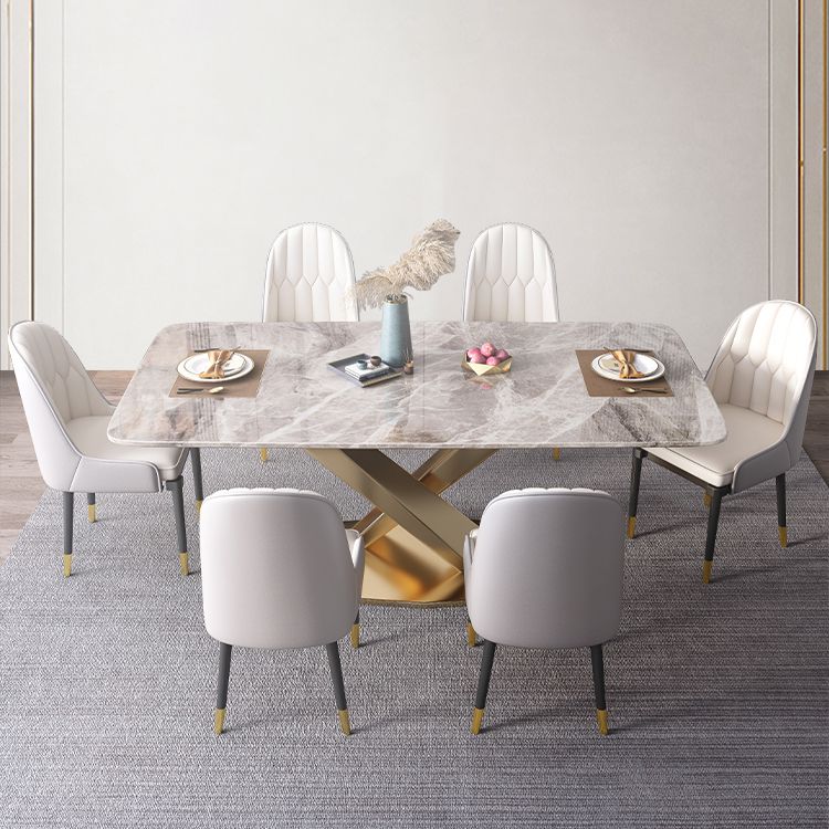 Rectangle Traditional Luxury Table Grey Sintered Stone Table with Gold Pedestal Base Clearhalo ' dining_table' 'Dining Tables & Seating' 'Dining Tables' 'furn' 'furn_dining_table' 'Furniture' 'furniture_dining_table' 'Kitchen & Dining Furniture' 'kitchen&dining_furn' 'kitchen' 'kitchen_dining_table' 1200x1200_7e271949-247d-4e6d-909b-04f4054add9e