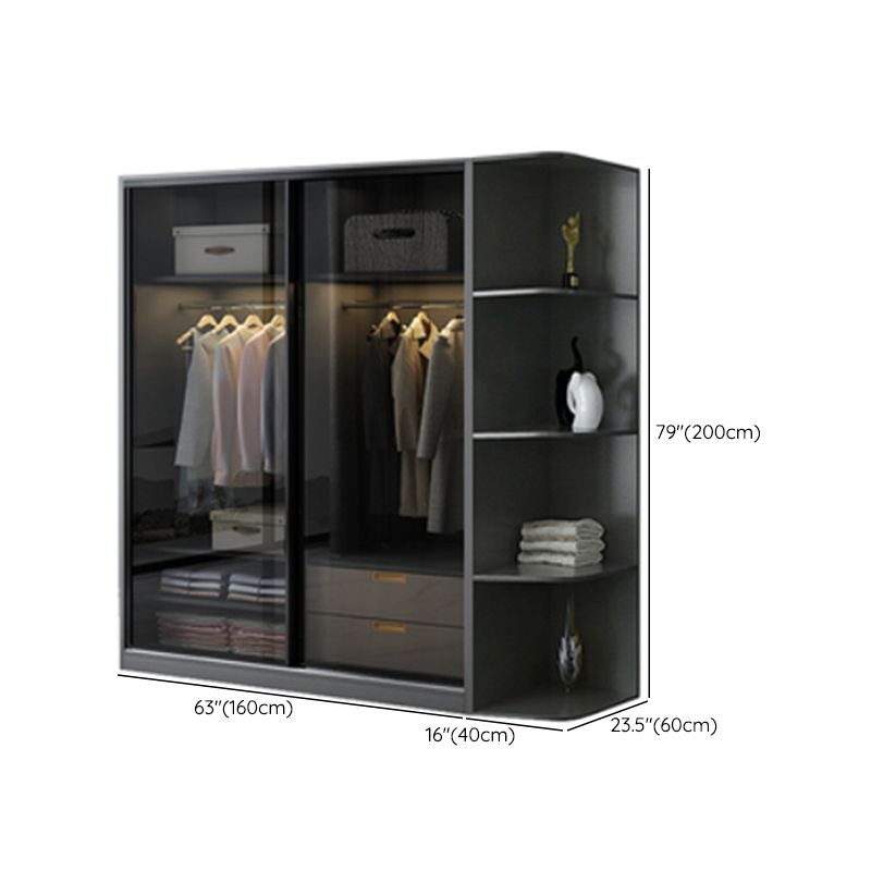Contemporary Wood and Tempered Glass Wardrobe Freestanding Wardrobe Armoire without Light Clearhalo 'Armoires & Wardrobes' 'armoires_wardrobes' 'Bedroom Furniture' 'furn' 'furn_armoires_wardrobes' 'Furniture' 1200x1200_7e2e9a86-43cd-4f9c-9b91-c365435a44ed