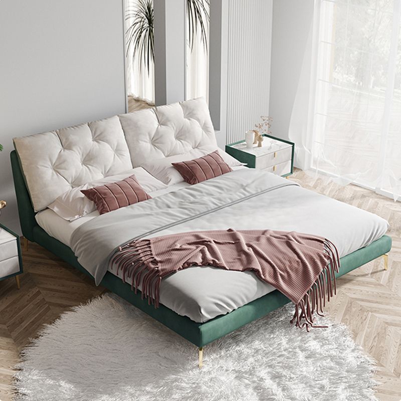 Lussuoso telaio da letto imbottito trapuntato King e letto a pannello queen size in verde scuro