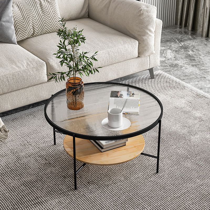 Round with Wood Accents Coffee Table Nordic Clear Glass Top Cocktail Table