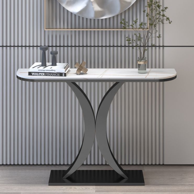 12 inch Wide Glam Accent Table Half Moon Shape Metal Console Table for Hall Clearhalo 'Console Tables' 'console_tables' 'Entry & Mudroom Furniture' 'furn' 'furn_console_tables' 'Furniture' 1200x1200_7e335ffe-7b2b-4dc9-9bd4-af9e812f37bb