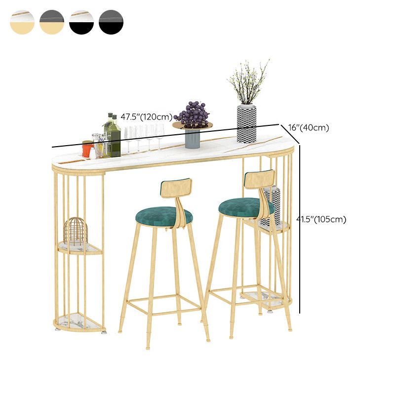 Oval Sintered Stone Bar Table Traditional Luxury Dining Table with Storage Shelves