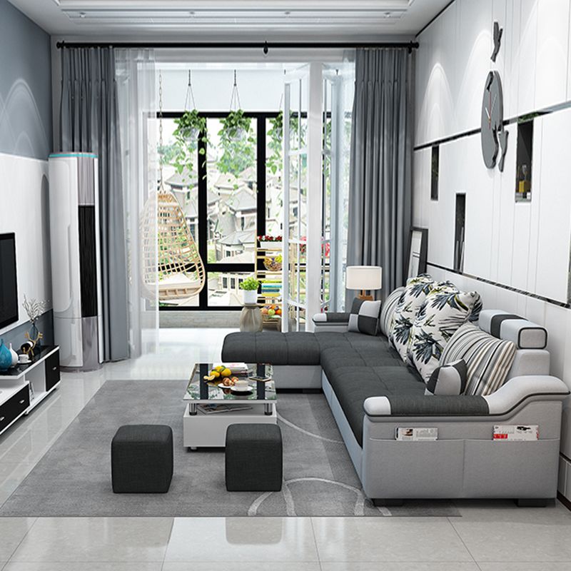 Dark Gray Pillow Top Arm Sectional Upholstered Cushions Back Sofa and Chaise Clearhalo 'furn' 'furn_sectionals' 'Furniture' 'furniture_sectionals' 'kitchen' 'kitchen_sectionals' 'Living Room Furniture' 'Sectionals' 1200x1200_7e3bceef-82b8-4c3b-b02a-799baaa27159