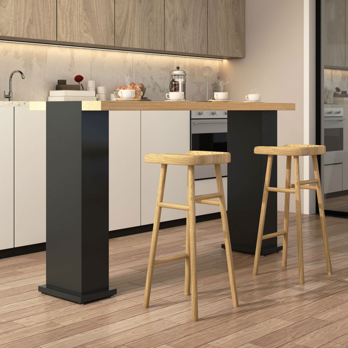 Modern 1/2/3/5 Pieces Bar Table Set Rectangle Pine Wood Counter Table with High Stools