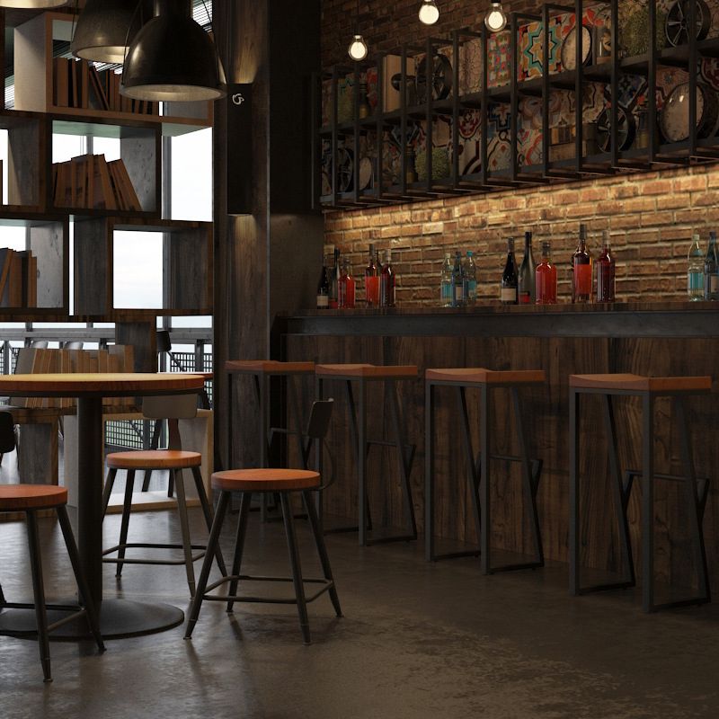 Taburete de bar con pedestal de trineo de hierro, taburete de madera industrial para interiores