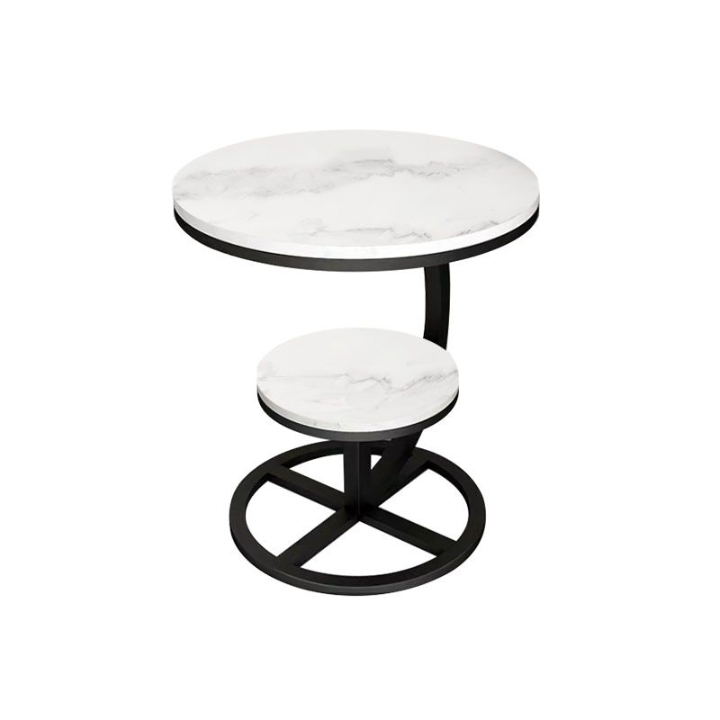Round Slate Top Side Table 21.65" Tall Metal Abstract End Table with Shelf