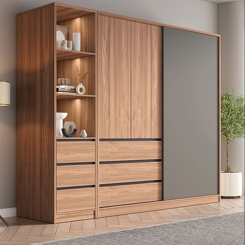 Contemporary Wardrobe Cabinet with Drawer Brown Wardrobe Closet
