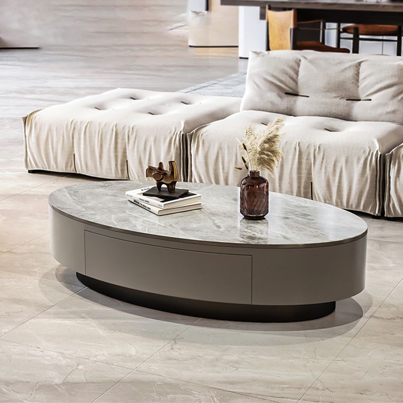 Glam 13.7" H Oval Slate Coffee Table Iron Drum Cocktail Table with Drawer Clearhalo 'Coffee & Accent Tables' 'Coffee Tables' 'coffee_tables' 'furn' 'furn_coffee_tables' 'Furniture' 'Living Room Furniture' 1200x1200_7e4513e3-fd7a-4641-bd23-f6b37a35c2e9