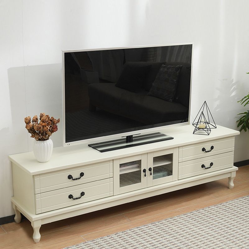 Traditioneel massief houten tv-meubel, 19,7 inch H tv-console met 4 lades en kast
