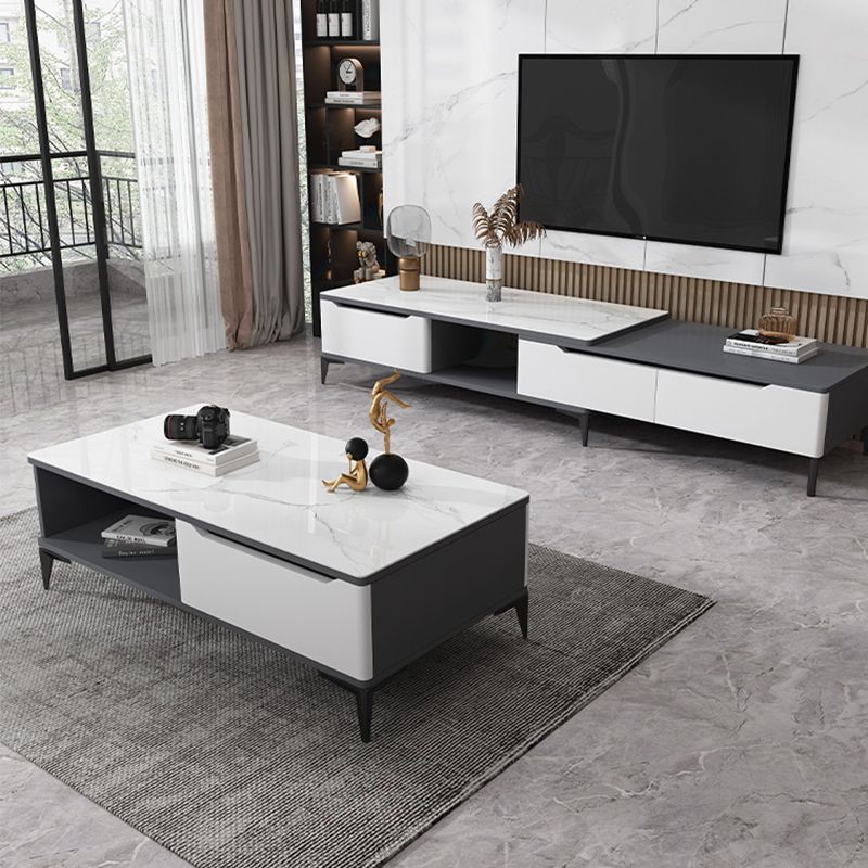 Stone 4 Legs Cocktail Table Rectangle Single Coffee Table with Drawer Clearhalo 'Coffee & Accent Tables' 'Coffee Tables' 'coffee_tables' 'furn' 'furn_coffee_tables' 'Furniture' 'Living Room Furniture' 1200x1200_7e533bb5-d4b9-4918-9004-7b3c6774d586