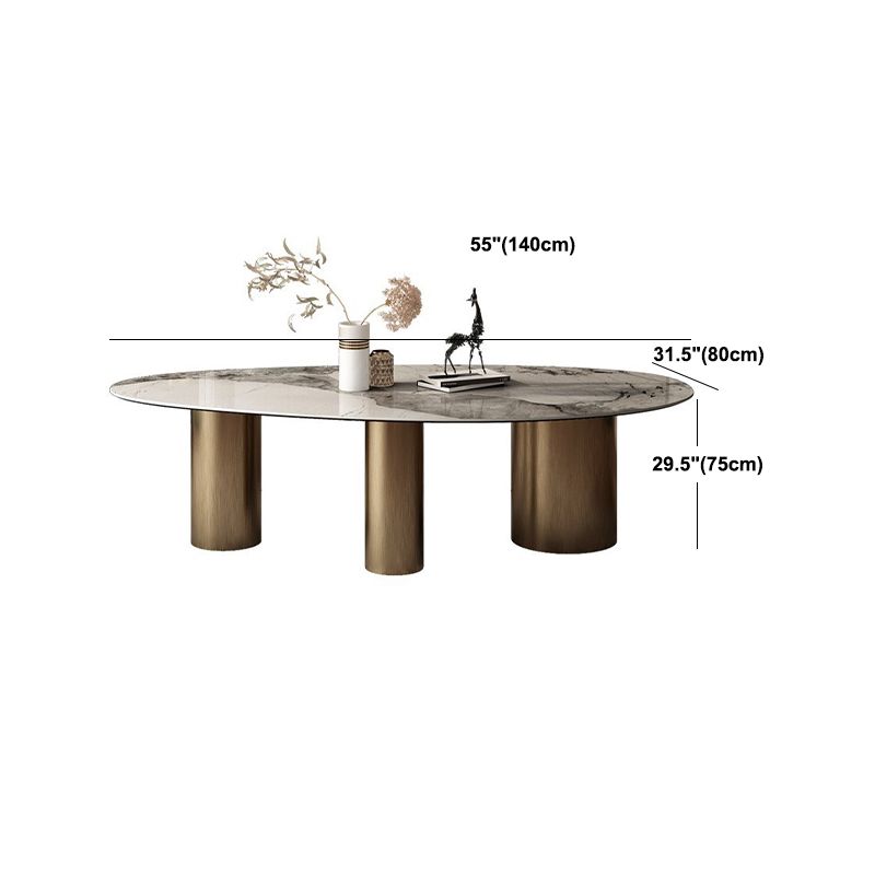 Modern Oval Table Stainless Steel Base Dining Table with 3 Legs