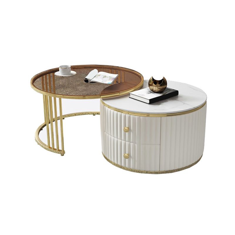 Slate and Metal Coffee Table Frame Nesting Coffee Table Set with Drawers Clearhalo 'Coffee & Accent Tables' 'Coffee Tables' 'coffee_tables' 'furn' 'furn_coffee_tables' 'Furniture' 'Living Room Furniture' 1200x1200_7e5c2670-fdb6-4812-89e7-d1faa724336a