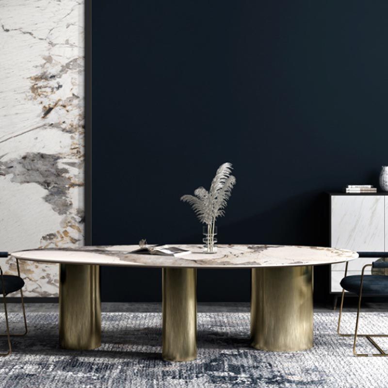 Oval Sintered Stone Dining Table Modern Furniture With Tripod Base for Office Clearhalo 'Dining Tables & Seating' 'Dining Tables' 'dining_table' 'furn' 'furn_dining_table' 'Furniture' 'Kitchen & Dining Furniture' 1200x1200_7e5d7926-0d64-4762-9b13-1d3e99be64ae