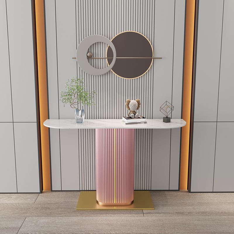 Glam Half Moon Slate Console Table Stain Resistant Pedestal Sofa Console Table Clearhalo 'Console Tables' 'console_tables' 'Entry & Mudroom Furniture' 'furn' 'furn_console_tables' 'Furniture' 1200x1200_7e619a80-ed8b-4e7e-ac76-5044c82b04e4