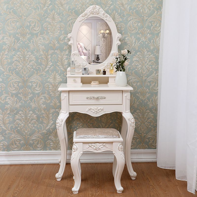 Victorian Bedroom With Drawer Mirror Solid Wood Makeup Vanity Set Clearhalo 'Bedroom Furniture' 'furn' 'furn_makeup_vanities' 'Furniture' 'Makeup Vanities' 'makeup_vanities' 1200x1200_7e642d1e-d50f-4933-b15a-d233c73a26cc