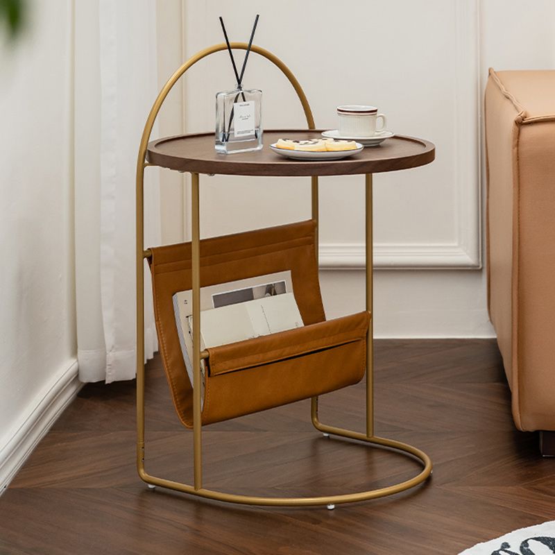 Mesa lateral de madera sólida con mesa de esquina superior de bandeja redonda de almacenamiento