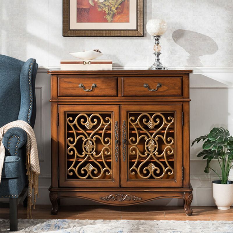 Cabinet di accento in legno solido industriale con 2 cassetti e 2 porte