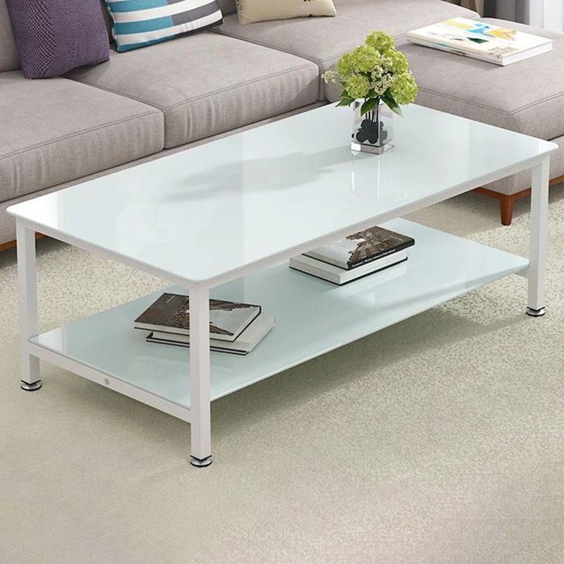 Zeitgenössischer rechteckiger Couchtisch aus Glas mit Stauraum und 4 Beinen