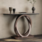 Glam Stone Console Table Half Moon Console Accent Table for Hall